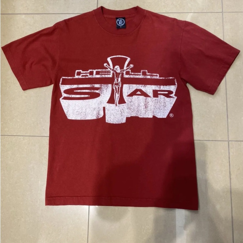 Red Short Sleeve Tee with Graphic Design